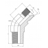 Коляно 45°, цолова цилиндрична резба BSPP, конус 60°